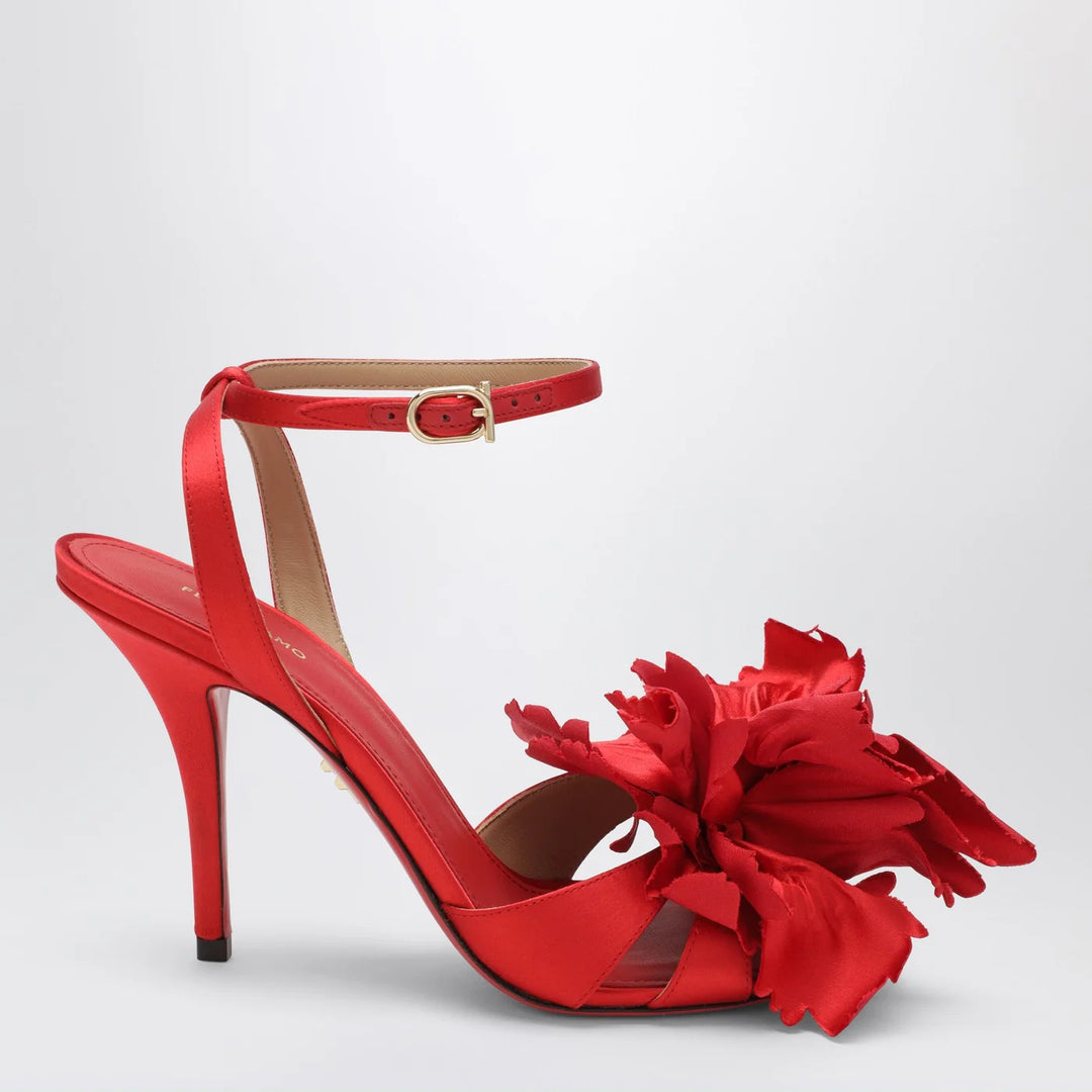 Ferragamo - Red satin sandals with flower