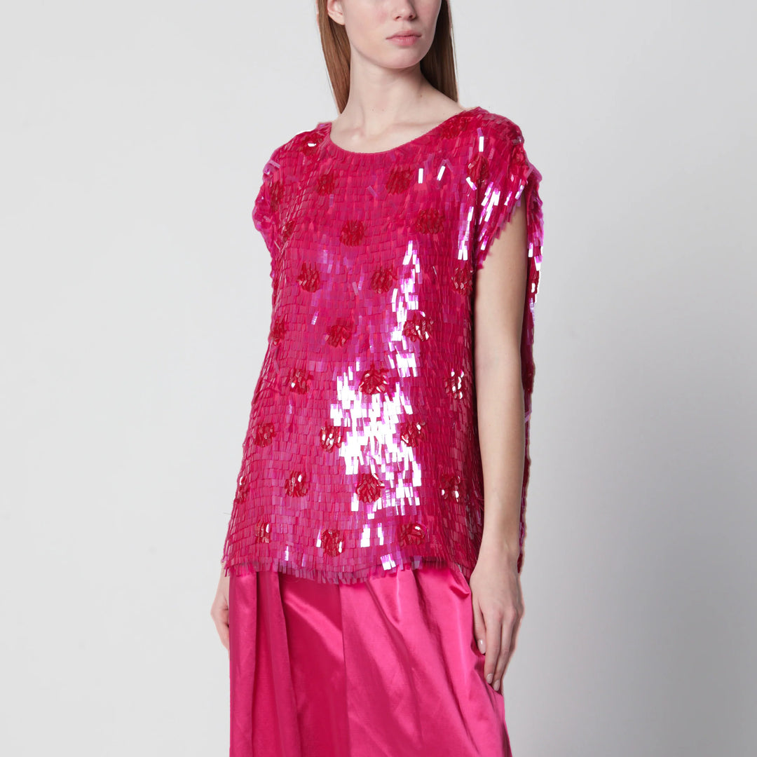 Dries Van Noten - Fuchsia silk top with sequins