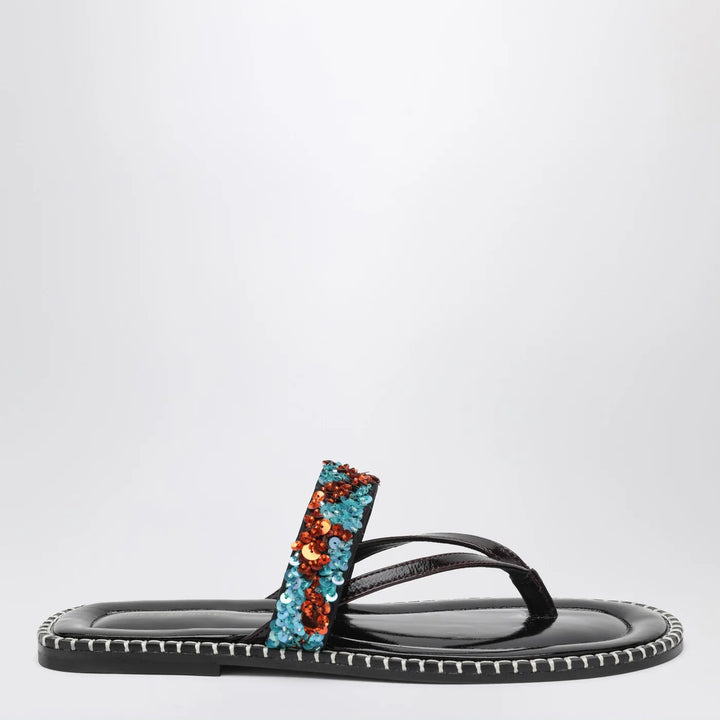 Dries Van Noten - Black thong slip-on sandals with sequins