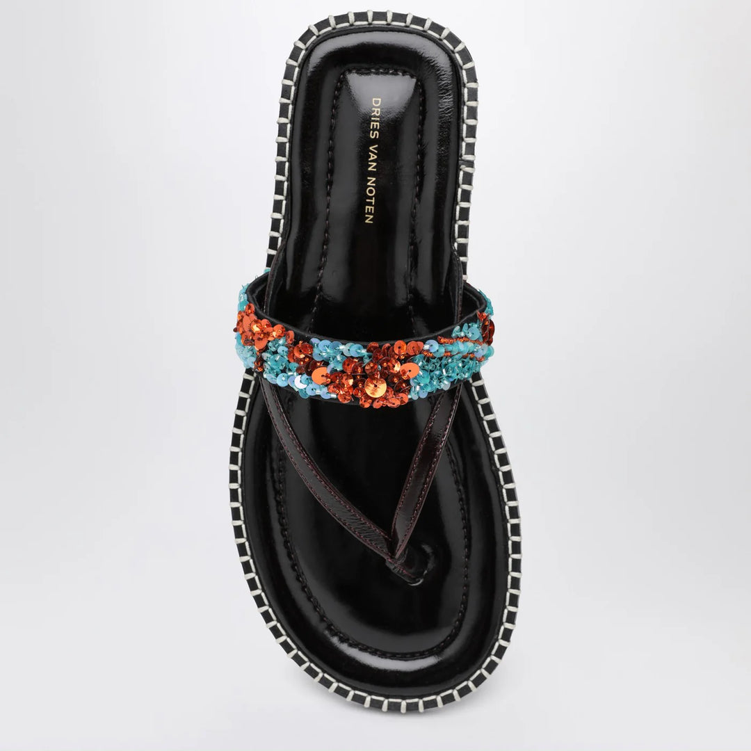 Dries Van Noten - Black thong slip-on sandals with sequins