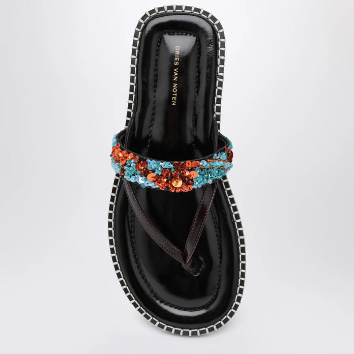 Dries Van Noten - Black thong slip-on sandals with sequins
