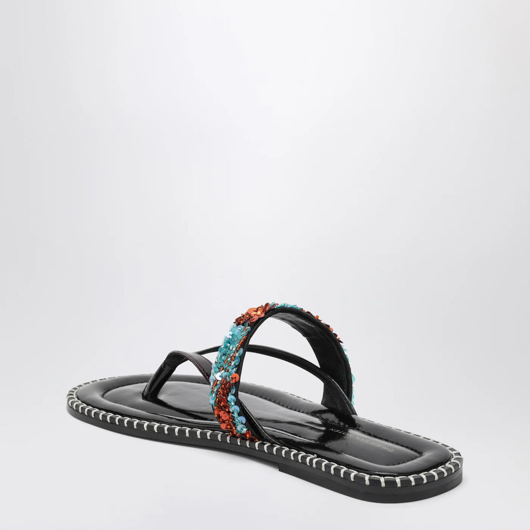 Dries Van Noten - Black thong slip-on sandals with sequins