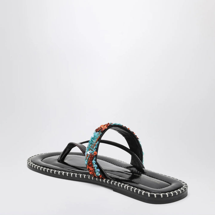 Dries Van Noten - Black thong slip-on sandals with sequins