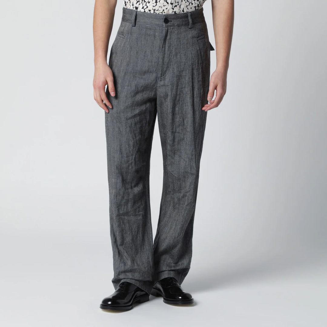 Dries Van Noten - Black herringbone trousers