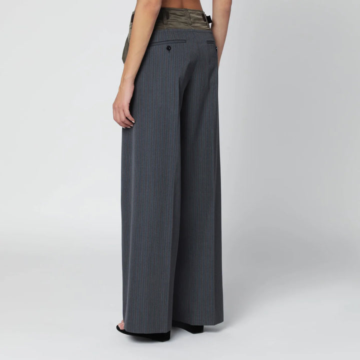 Sacai - Grey/khaki pinstripe bi-material trousers