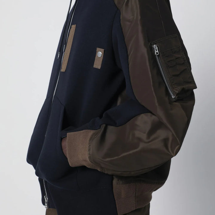 Sacai - Navy/kakhi cotton-blend hoodie