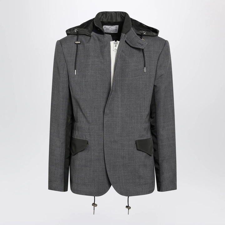Sacai - Grey/khaki wool and nylon jacket