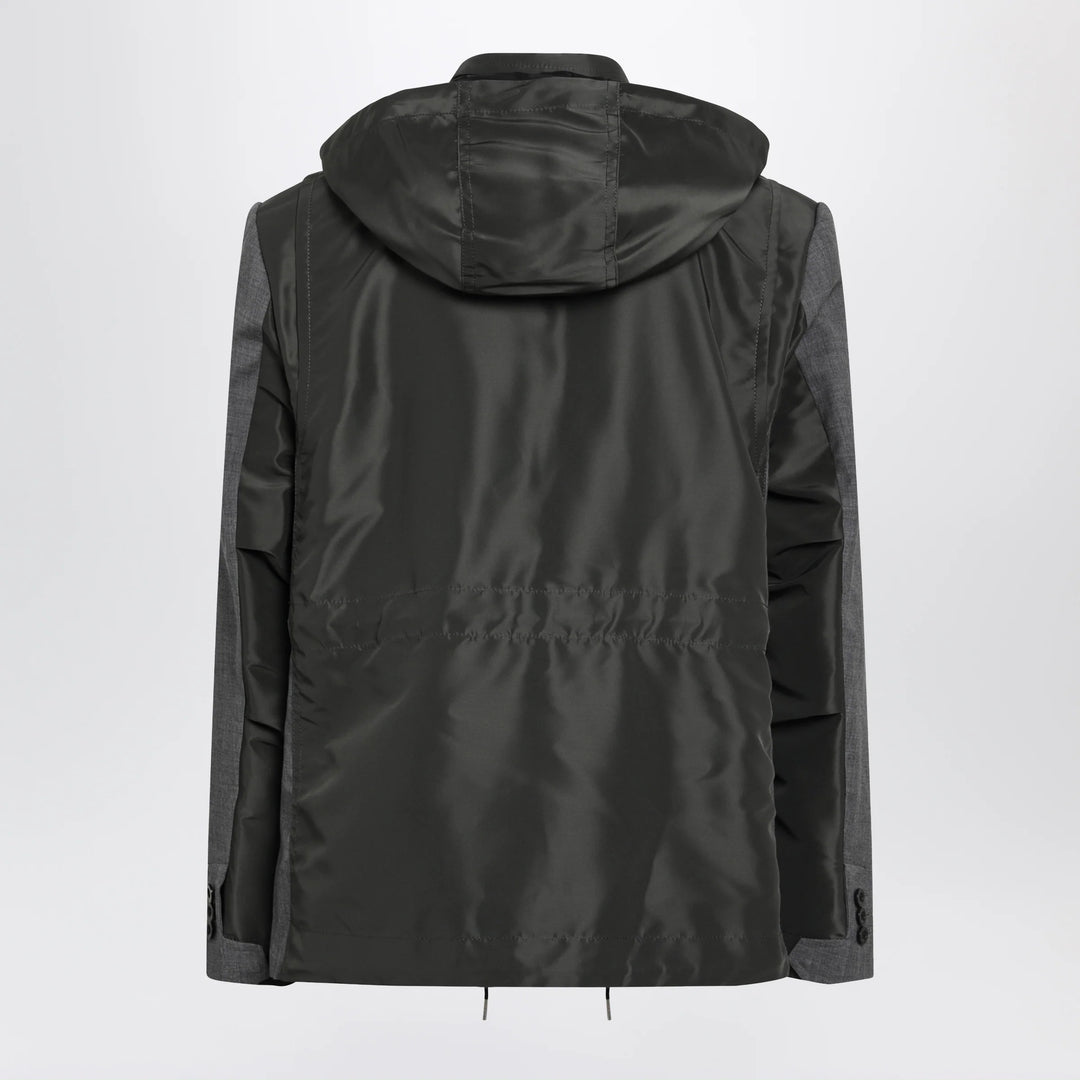Sacai - Grey/khaki wool and nylon jacket