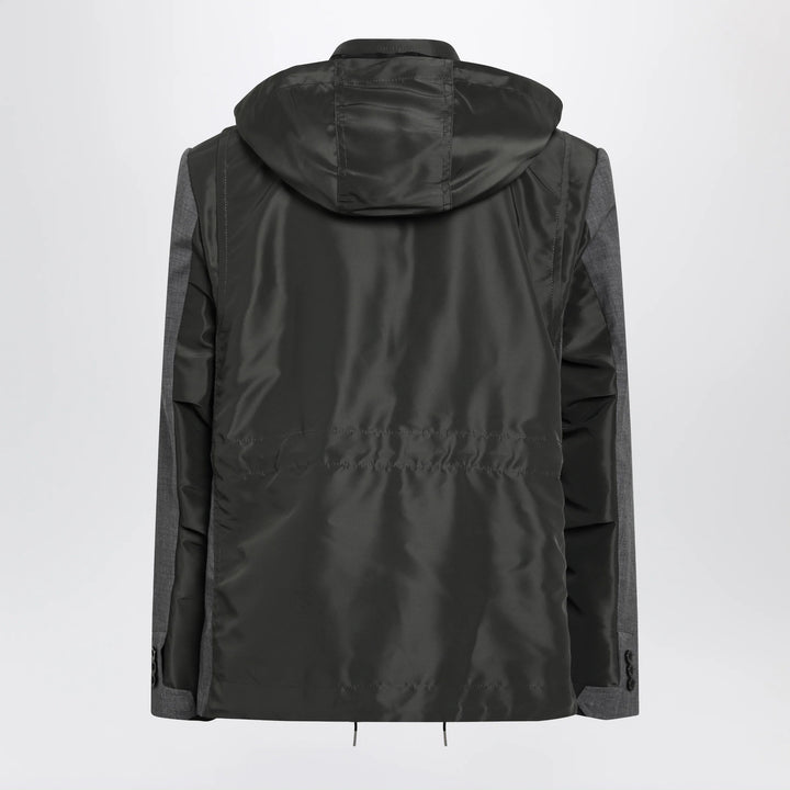 Sacai - Grey/khaki wool and nylon jacket