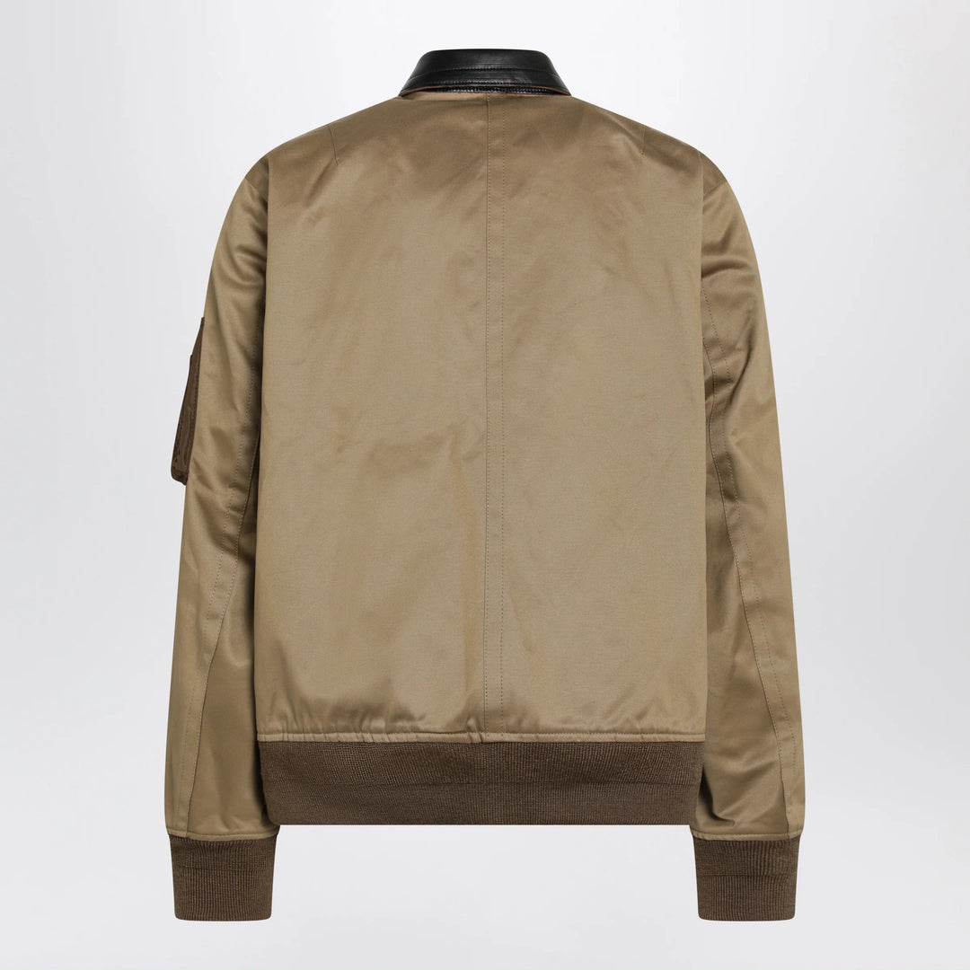 Sacai - Beige cotton and nylon bomber jacket