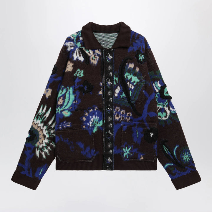 Sacai - Brown wool jacket with floral pattern