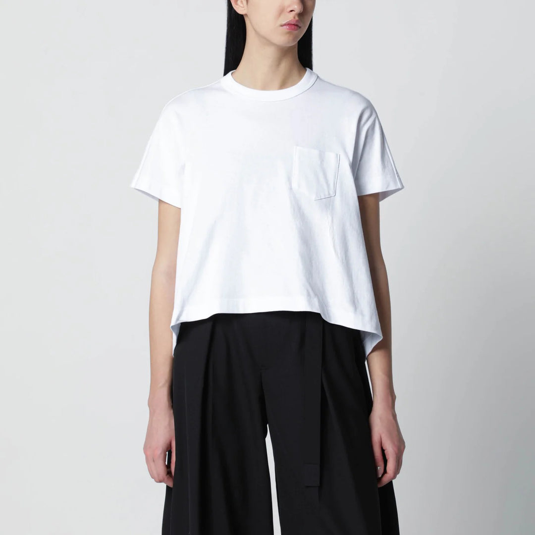 Sacai - White cropped cotton T-shirt
