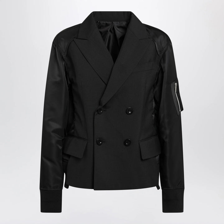 Sacai - Black double-breasted wool and nylon blend jacket