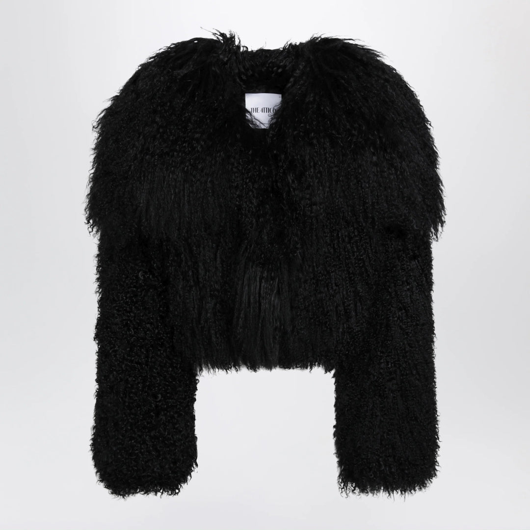 The Attico - Cropped bomber jacket in black curly shearling