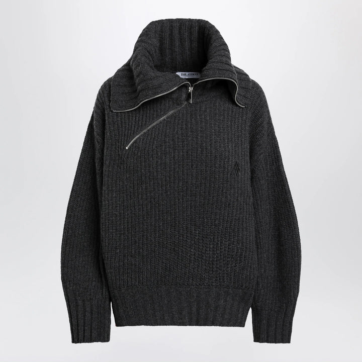 The Attico - Dark grey wool and cashmere sweater with zip