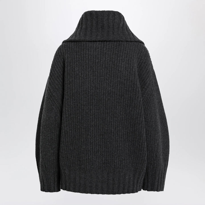 The Attico - Dark grey wool and cashmere sweater with zip