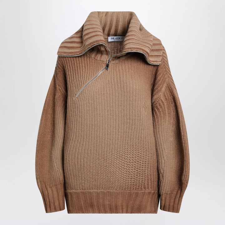 The Attico - Camel wool and cashmere sweater with asymmetric zip