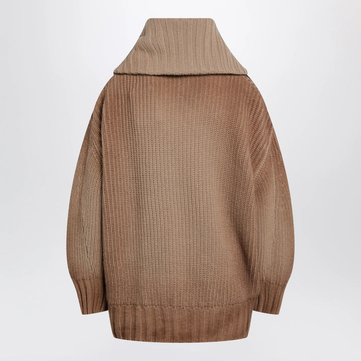 The Attico - Camel wool and cashmere sweater with asymmetric zip