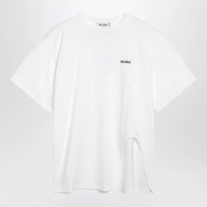The Attico - Oversized cotton jersey T-shirt with cutout hem, white