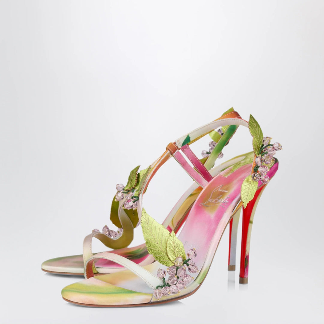 Christian Louboutin - Fruit Pink sandals in multicoloured botanical-print satin crêpe
