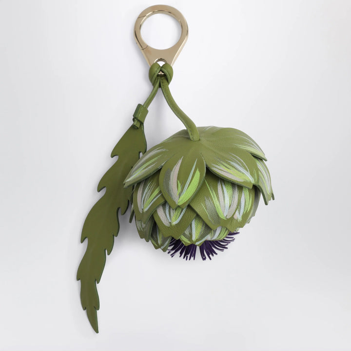 Christian Louboutin - Olive green/lilac leather key ring with a floral design