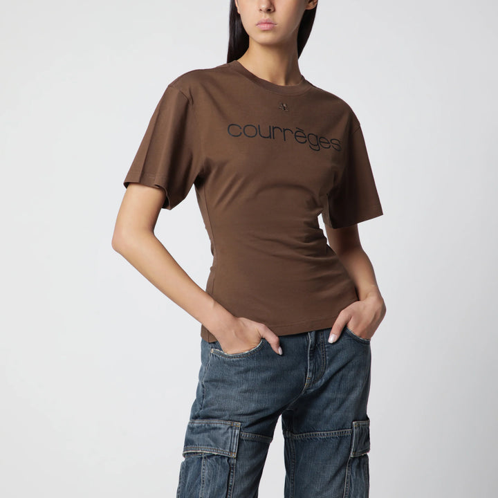 Courrèges - Brick/black cotton T-shirt with logo