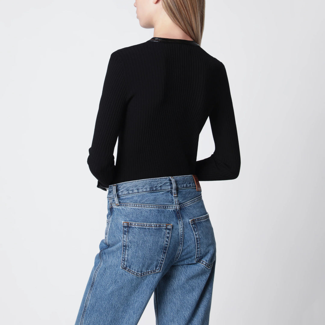 Courrèges - Ribbed viscose-blend cardigan with vinyl trim, black
