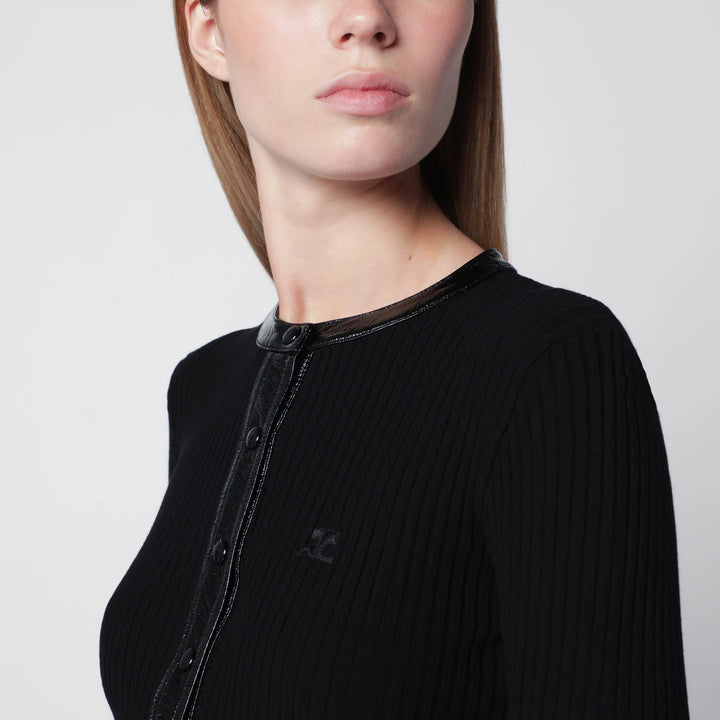 Courrèges - Ribbed viscose-blend cardigan with vinyl trim, black