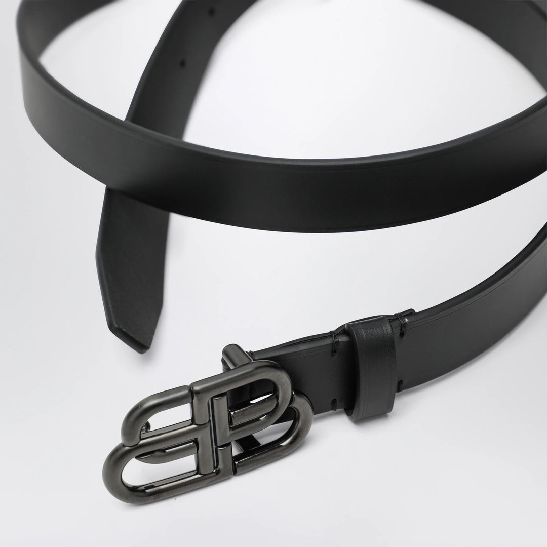 Balenciaga - Slim BB belt in calfskin leather in black