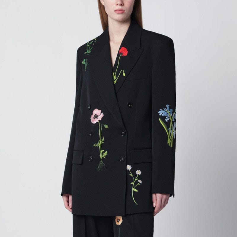 Coats & Jackets Stella McCartney - Black double-breasted jacket with floral embroidery - 38 IT Brand