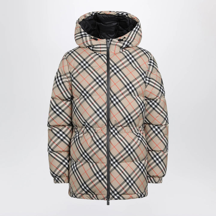 Burberry - Hooded check nylon puffer jacket in sand