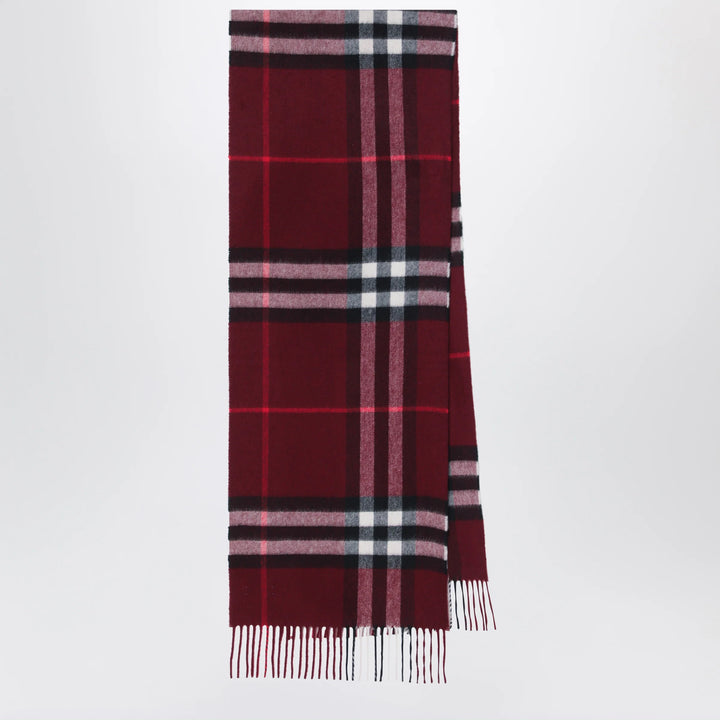 Burberry - Burgundy cashmere scarf with a checked pattern