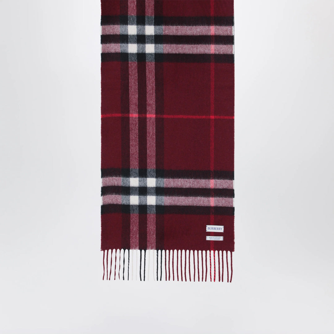 Burberry - Burgundy cashmere scarf with a checked pattern