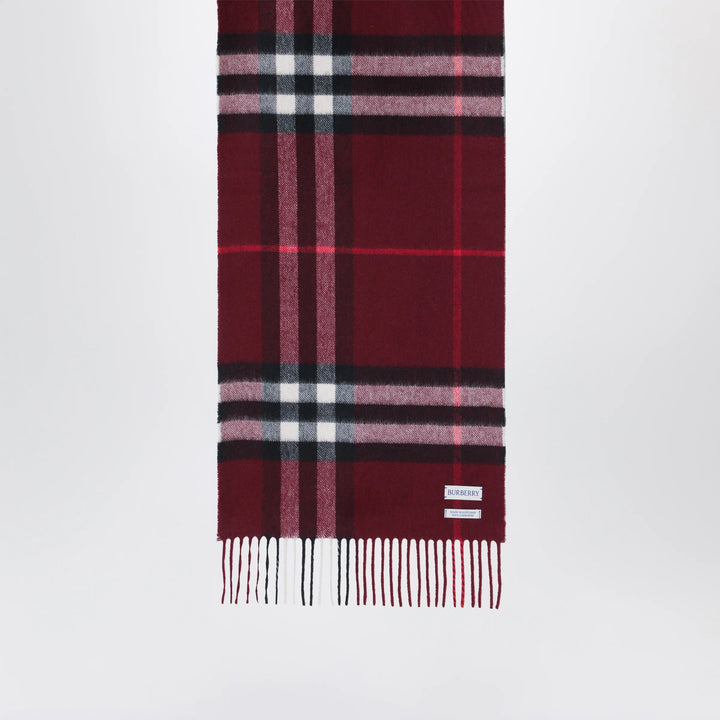 Burberry - Burgundy cashmere scarf with a checked pattern