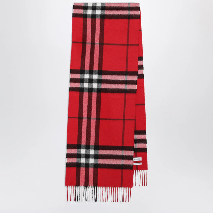 Burberry - Check cashmere scarf with fringes in Post Red