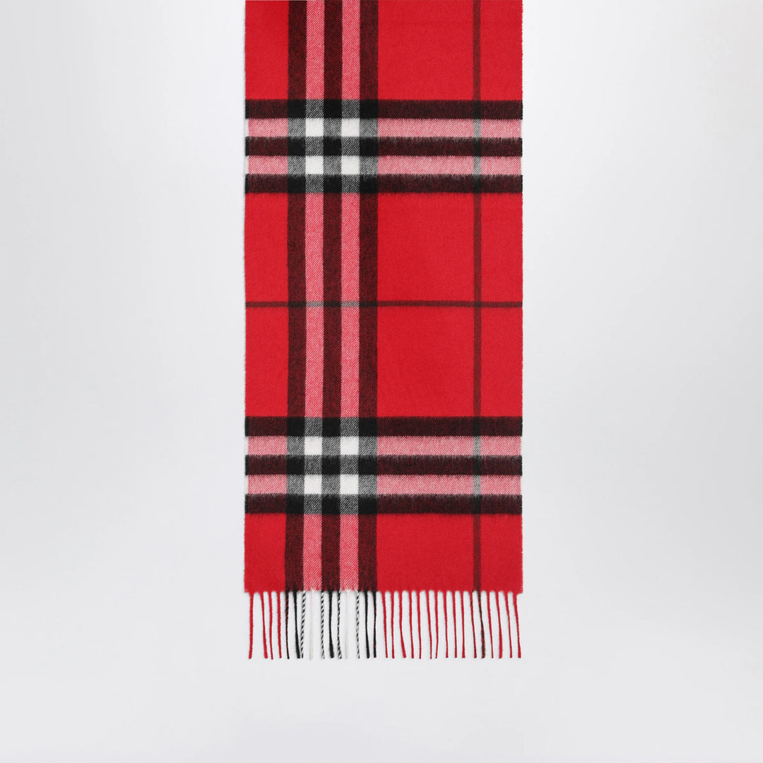 Burberry - Check cashmere scarf with fringes in Post Red