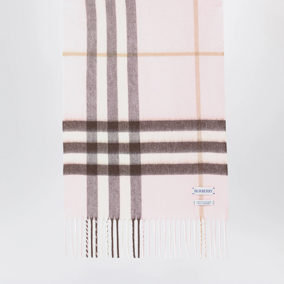 Burberry - Pink cashmere scarf with a checked pattern