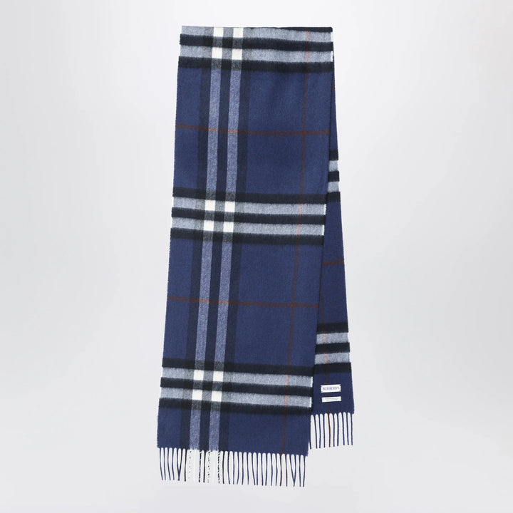 Burberry - Blue cashmere scarf with a checked pattern