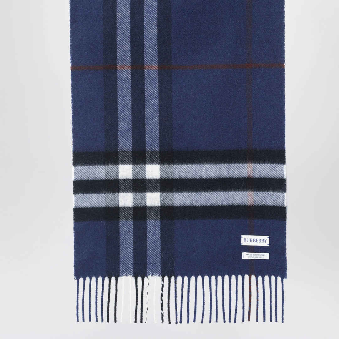 Burberry - Blue cashmere scarf with a checked pattern