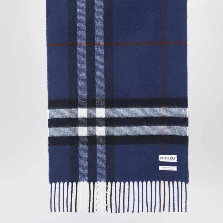Burberry - Blue cashmere scarf with a checked pattern