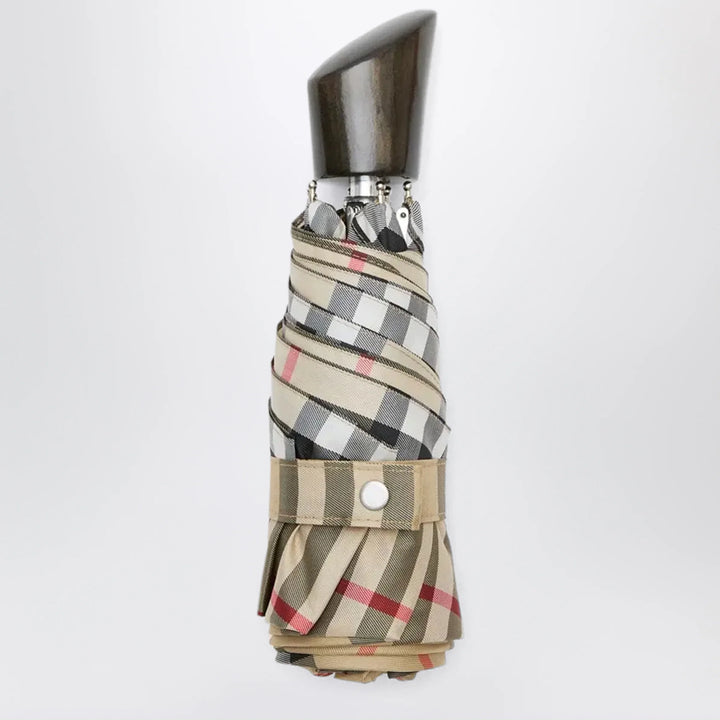 Burberry - Foldable Check umbrella in polyester, sand