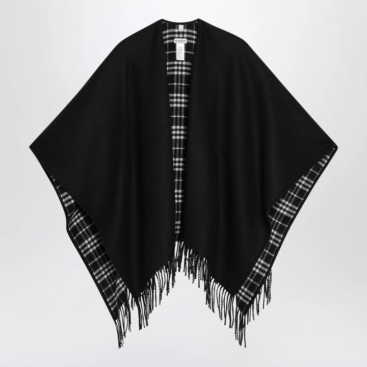 Burberry - Reversible wool check cape with fringes in black