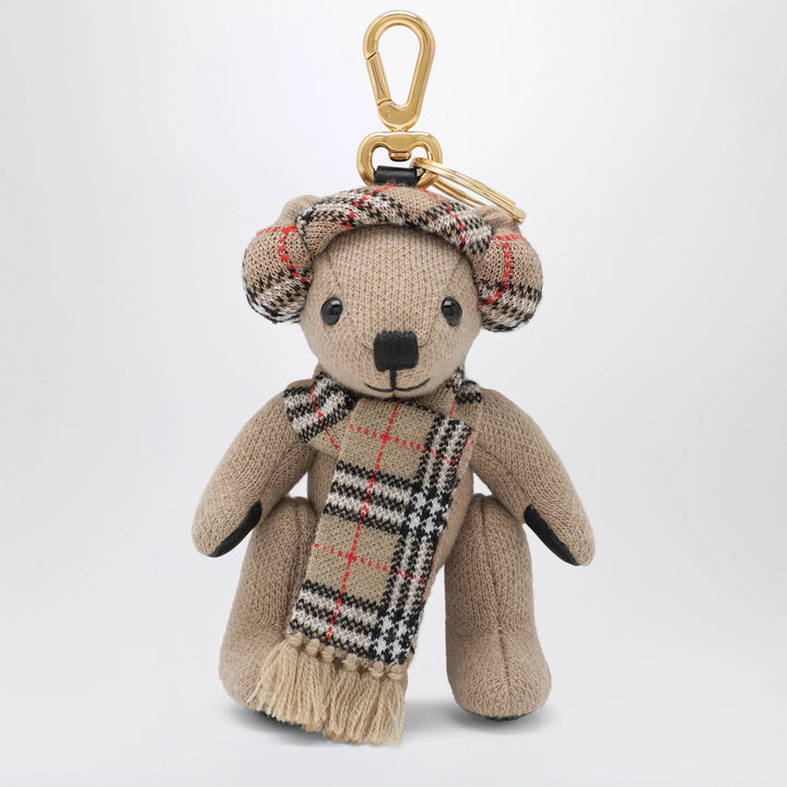Burberry - Thomas teddy bear charm in wool and cashmere, sand