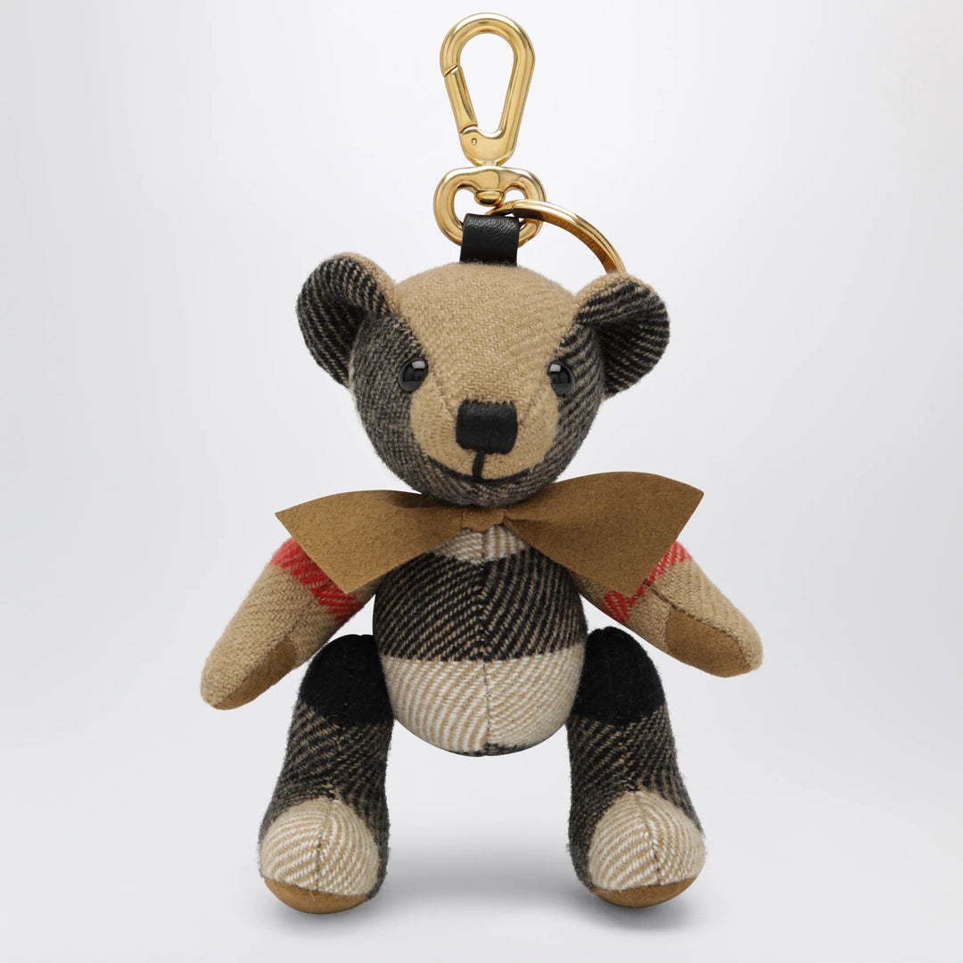 Burberry - Thomas teddy bear charm in check cashmere, beige