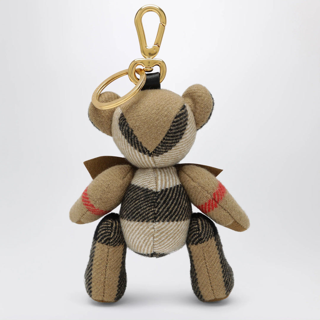 Burberry - Thomas teddy bear charm in check cashmere, beige