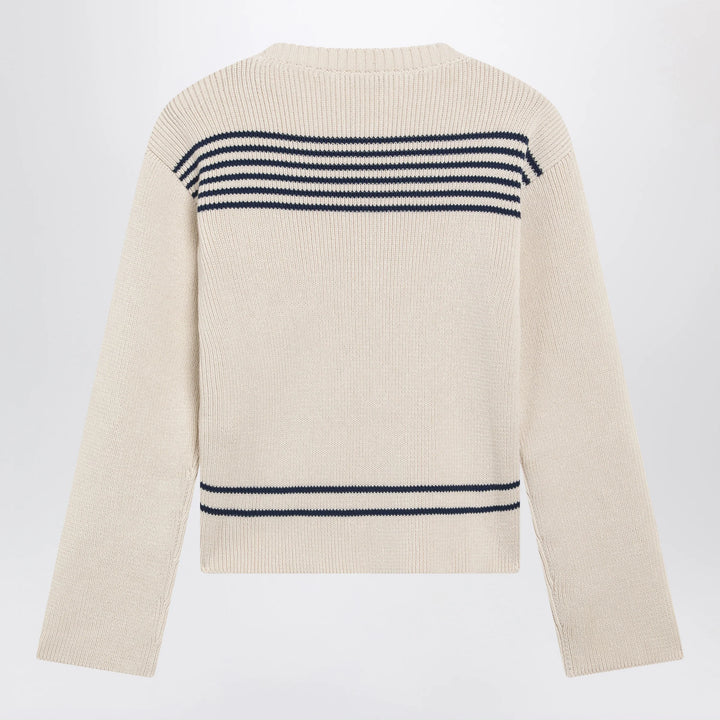 Balenciaga - Boat-neck ribbed cotton sweater in navy/white