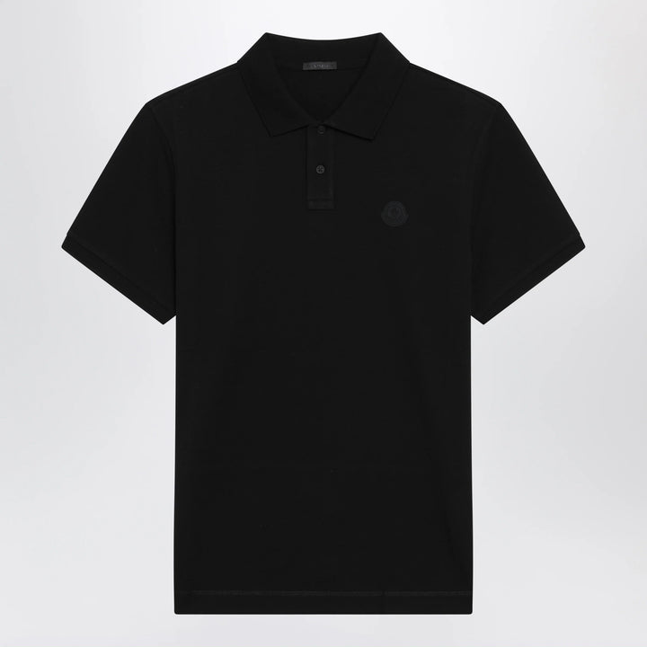 Moncler - Black cotton piqué polo shirt with logo patch