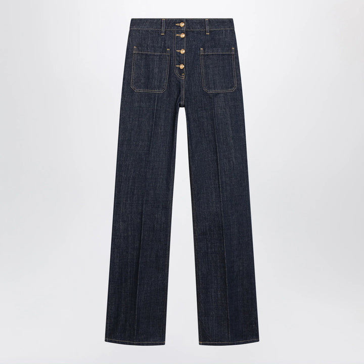 Valentino - Cotton denim pants with logo buttons, medium blue