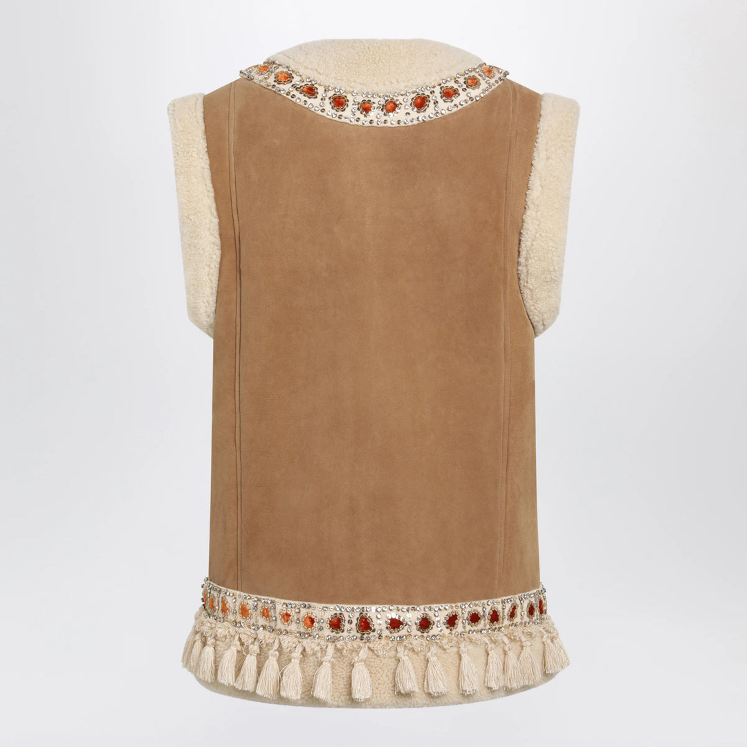 Valentino - Camel shearling and suede vest
