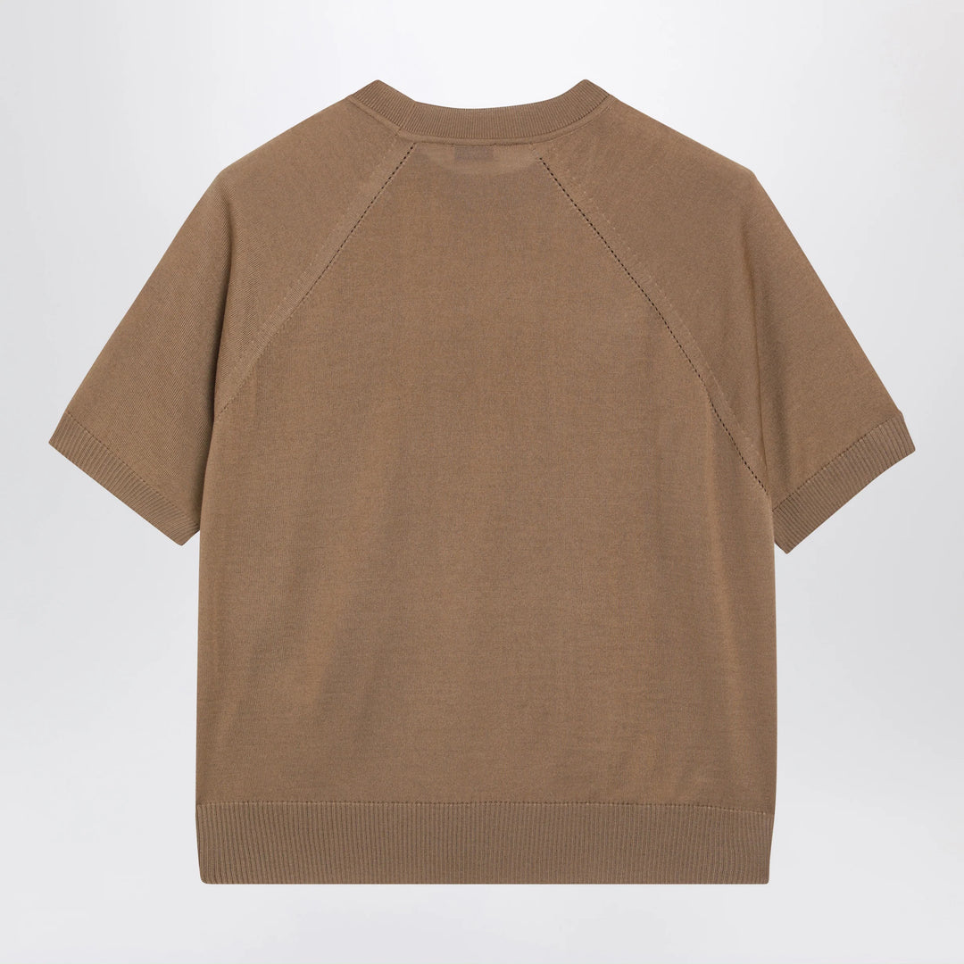 Moncler - Beige wool sweater with logo patch